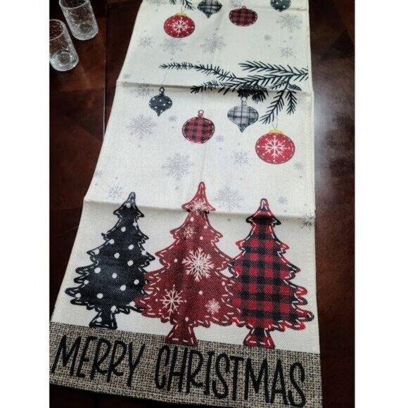 Christmas Table Runner Cottage Farmhouse Decor Red Black Holiday Decoration 90" - Picture 3 of 8